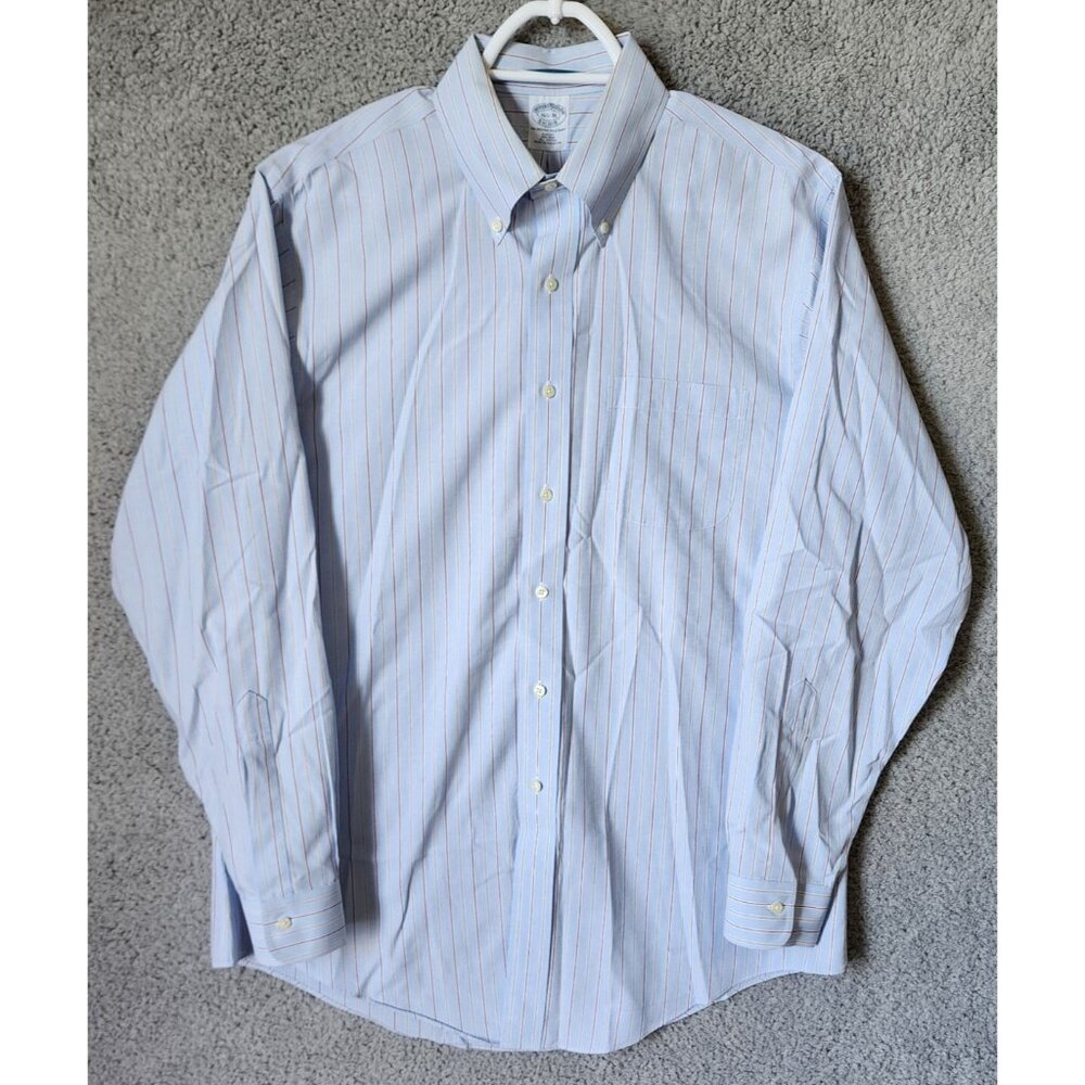 Brooks Brothers Slim Fit Blue Striped Non Iron LS Button Down Shirt Size‎ 16.5